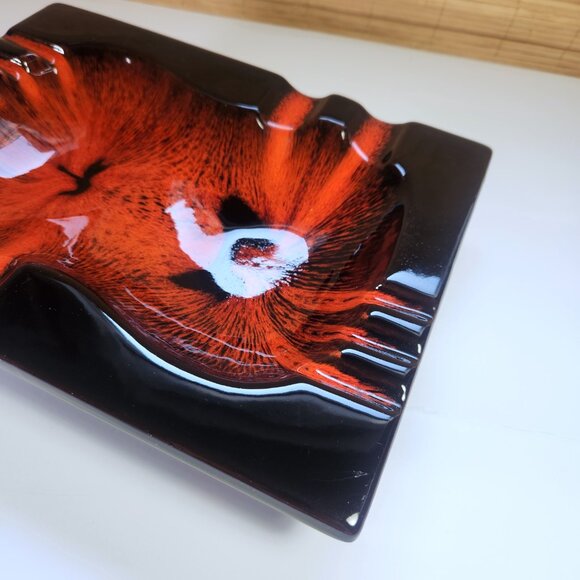 Evangeline Ceramic Ashtray Mid Century Modern Vintage Large Canada Black Orange - Picture 7 of 14
